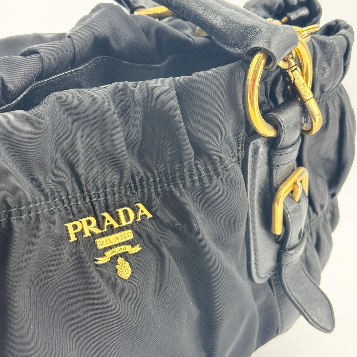 Prada Tessuto Gaufre Tote Bag Black with Gold Hardware