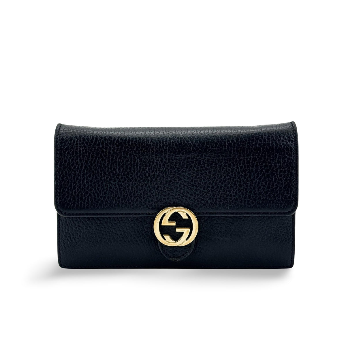 Gucci Interlocking G Dollar Calf Chain Crossbody Bag Black Gold Hardware
