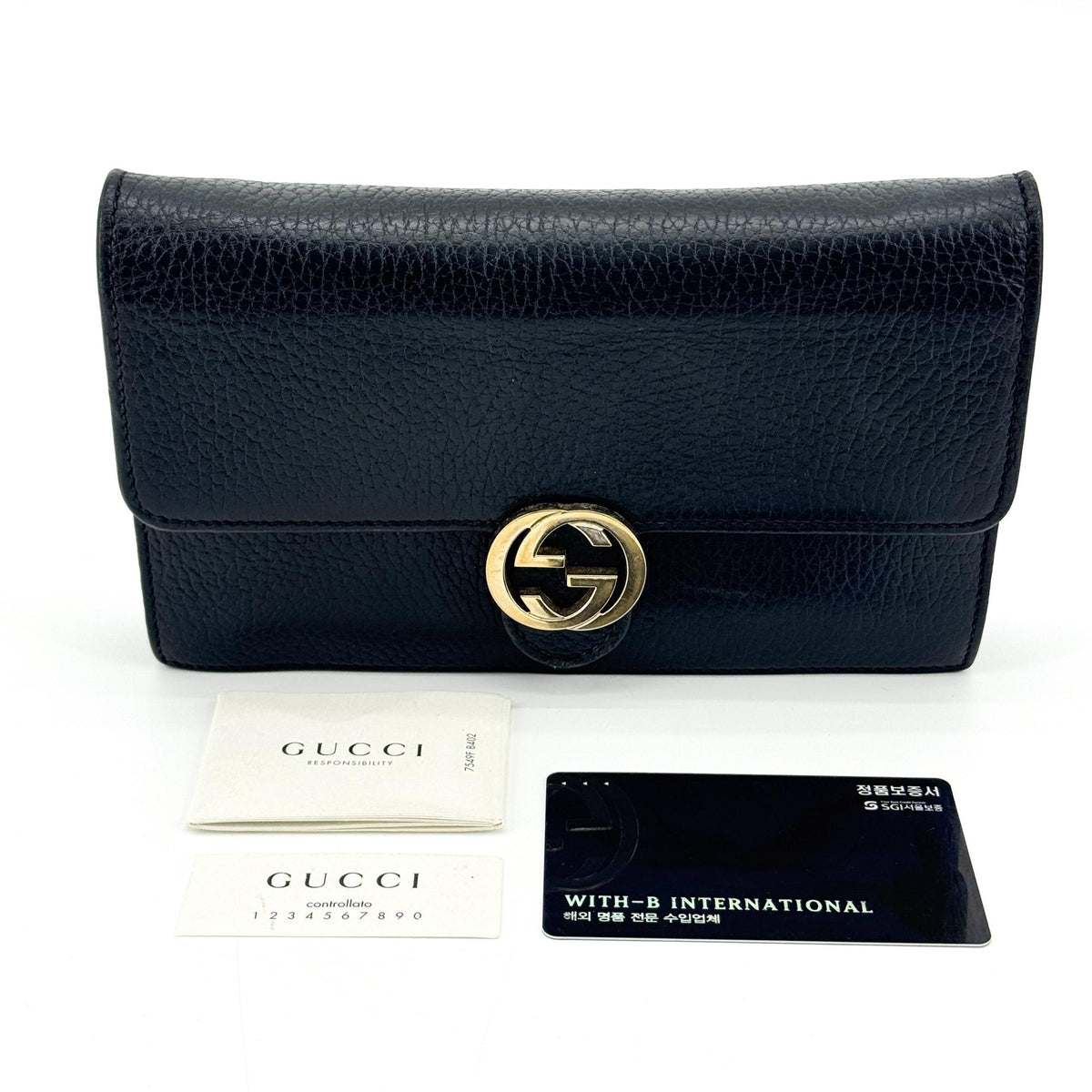 Gucci Interlocking G Dollar Calf Chain Crossbody Bag Black Gold Hardware