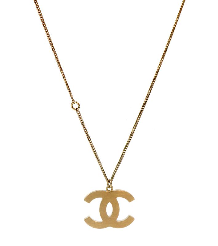 Chanel Pink Check CC Gold Necklace