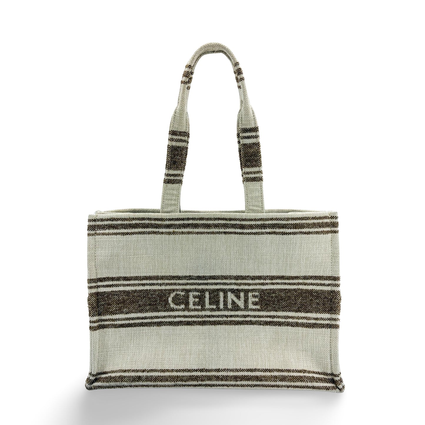 Celine Horizontal Cabas Textile Stripe Ecru Brown