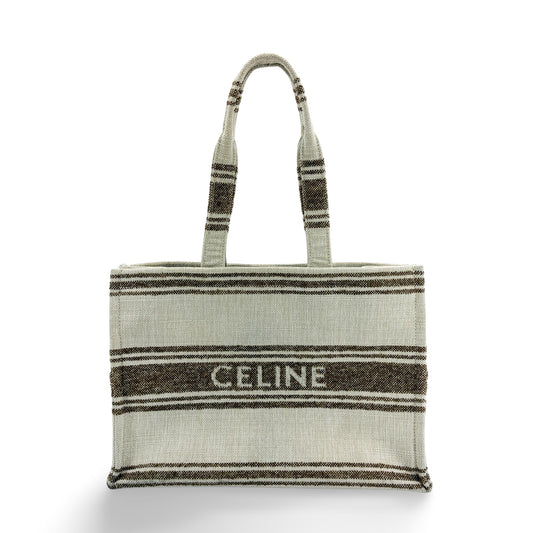 Celine Horizontal Cabas Textile Stripe Ecru Brown