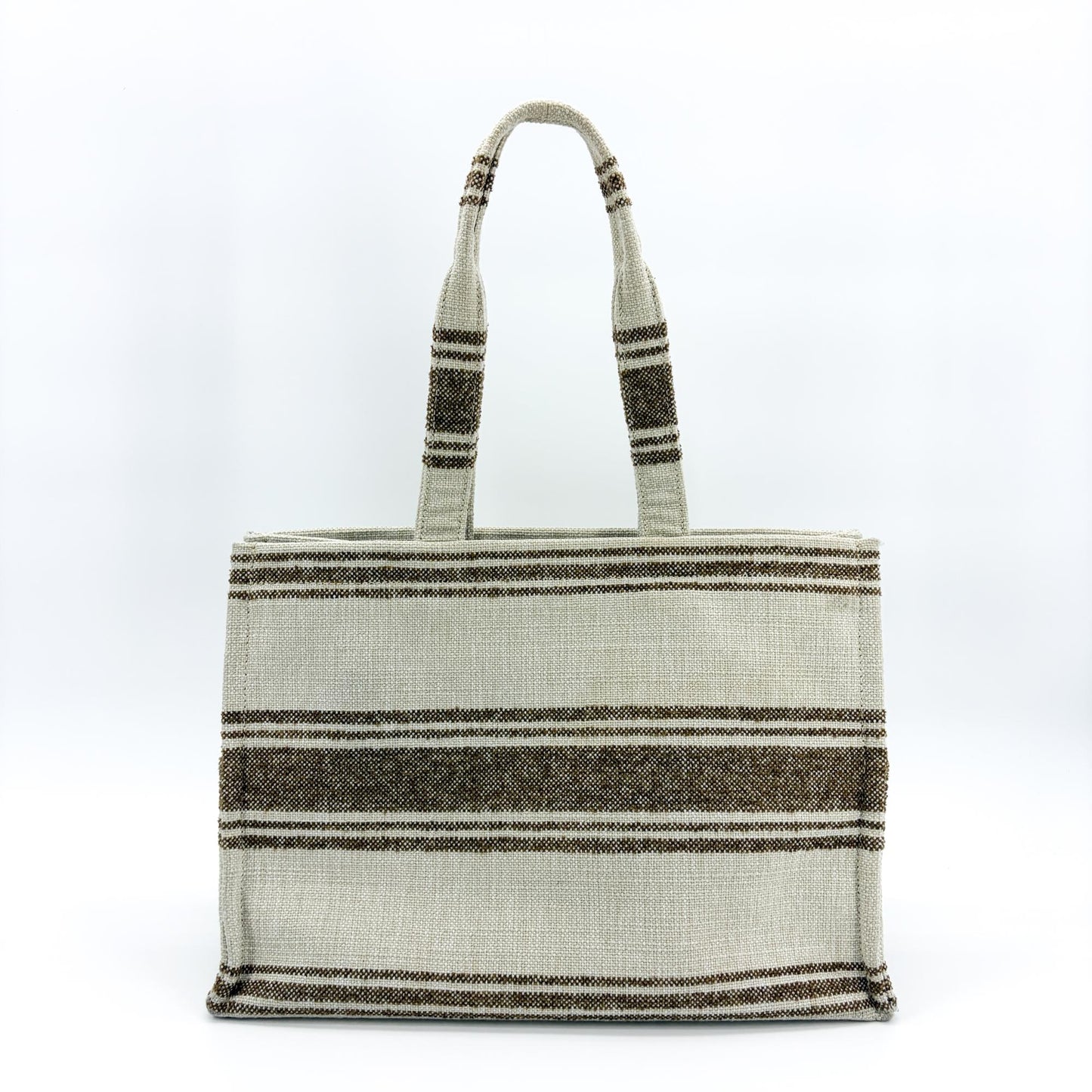 Celine Horizontal Cabas Textile Stripe Ecru Brown