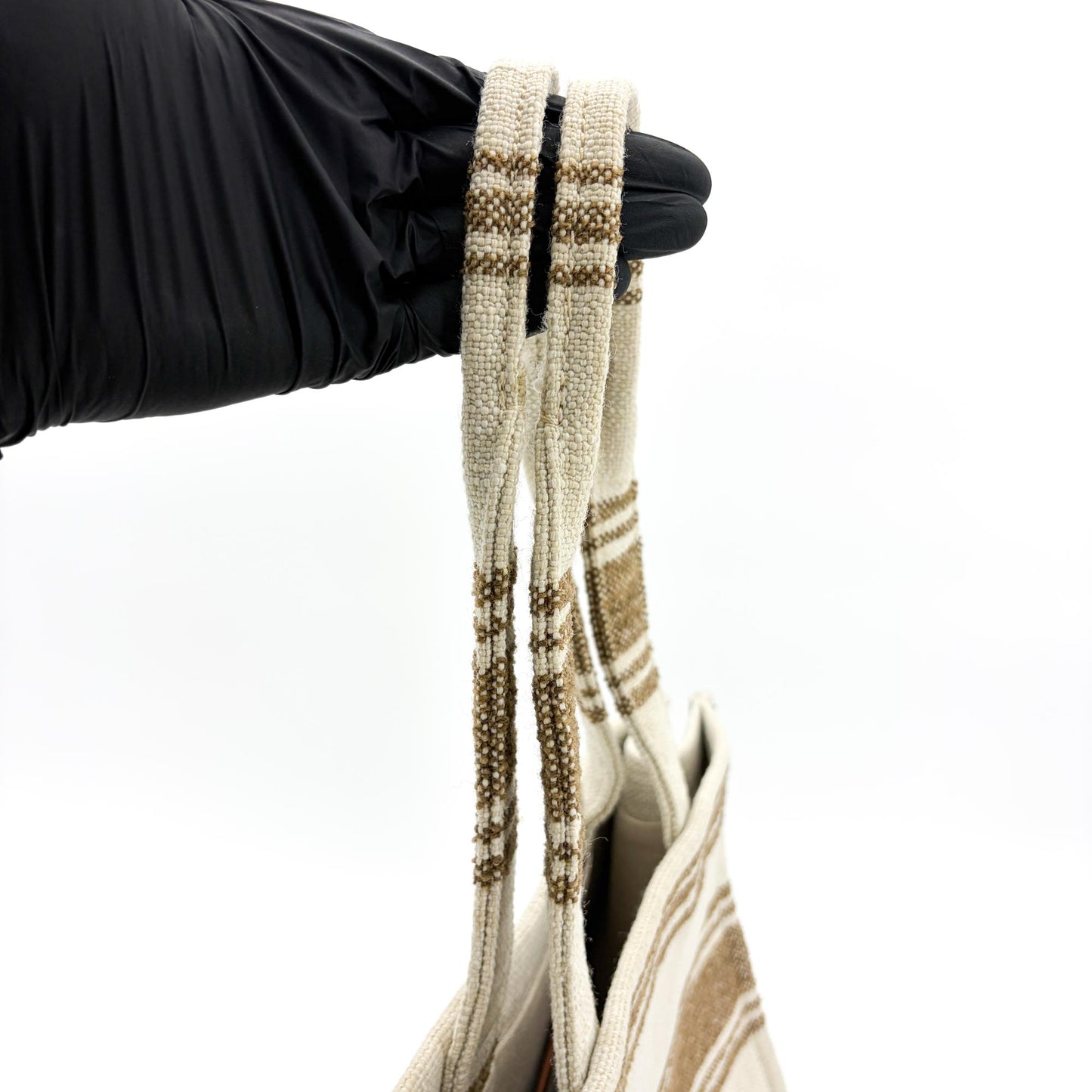 Celine Horizontal Cabas Textile Stripe Ecru Brown