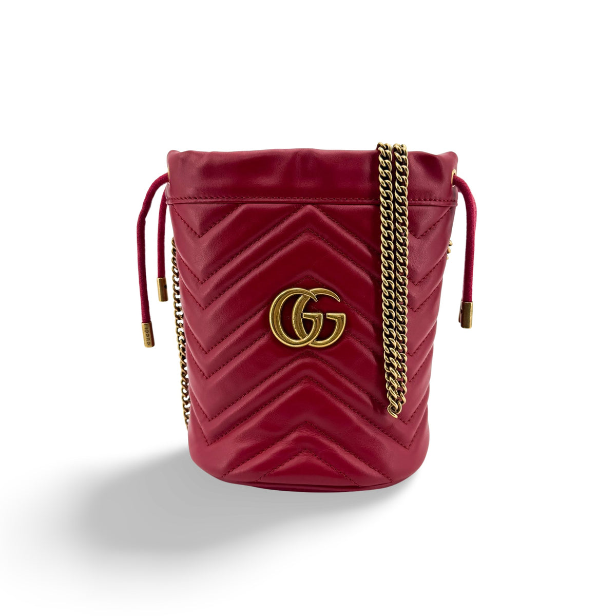 Gucci GG Marmont Mini Bucket Bag Red Gold Hardware