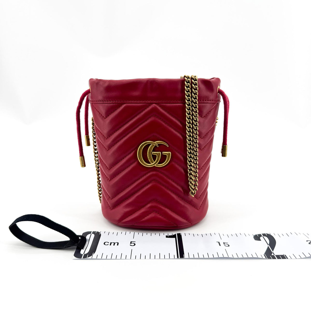 Gucci GG Marmont Mini Bucket Bag Red Gold Hardware