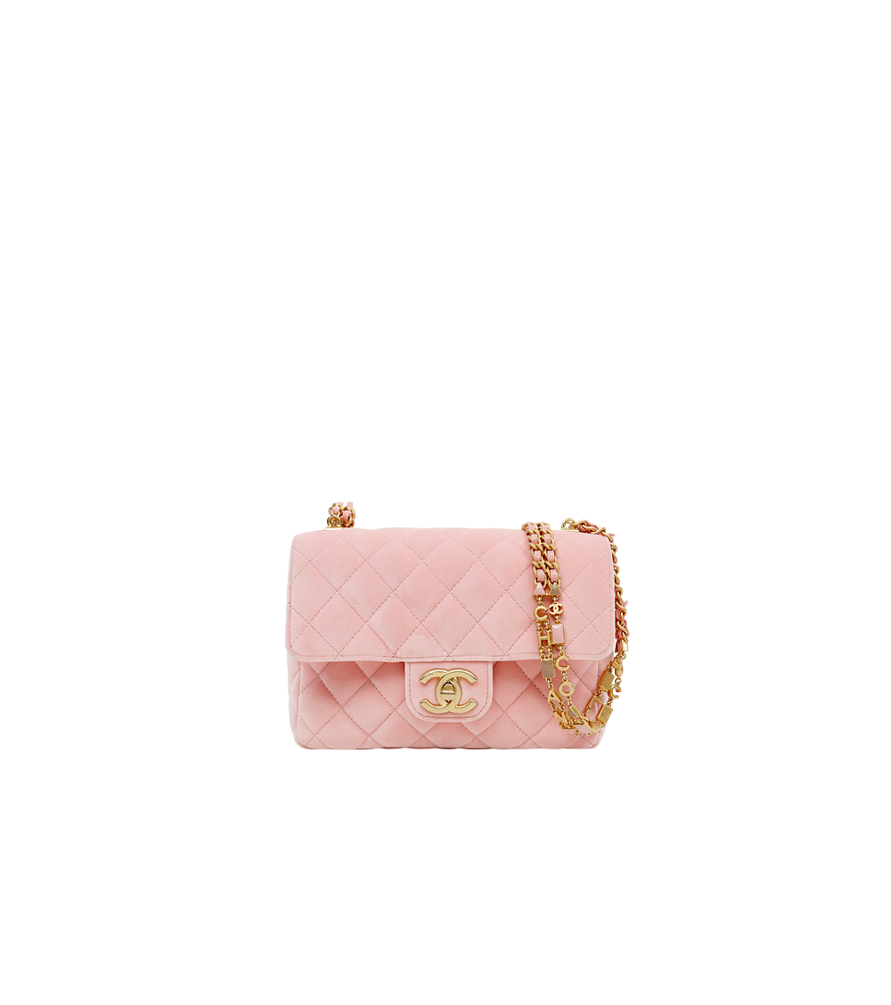 Chanel Season Mini Pink Velvet Shoulder Bag