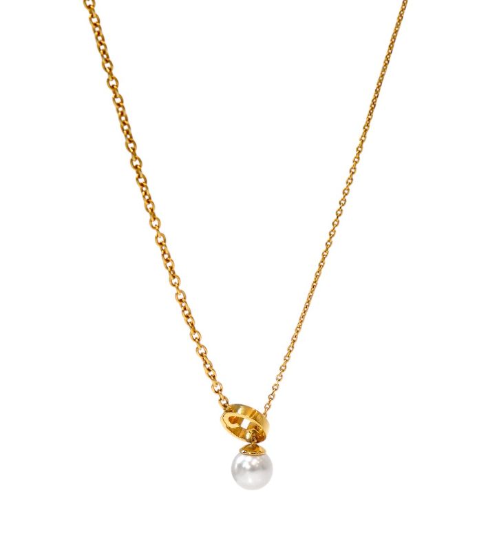 Gucci Pearl Drop Interlocking G Gold Necklace