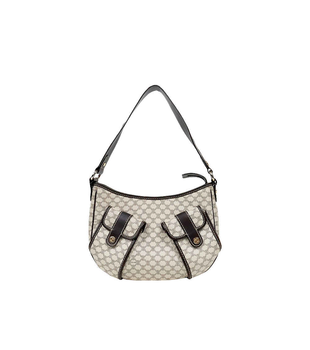 Céline White Macadam Two-Pocket Hobo Bag