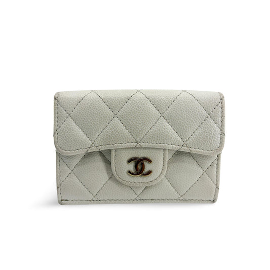 Chanel Classic Flap Card Holder Caviar Ivory Gold Hardware