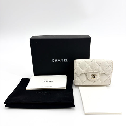 Chanel Classic Flap Card Holder Caviar Ivory Gold Hardware