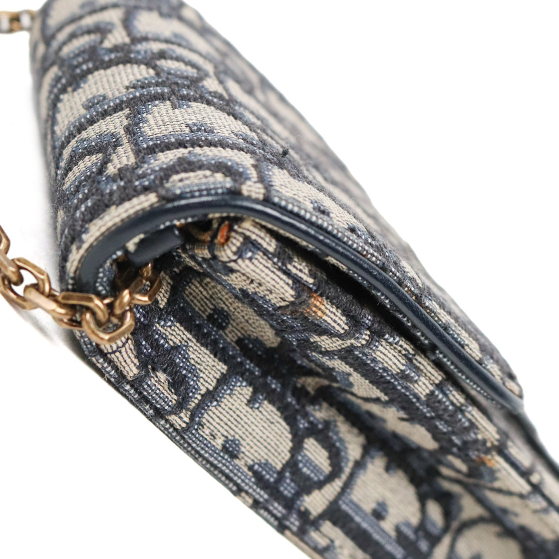 Dior Oblique Canvas Vertical Saddle Phone Holder Chain Crossbody Bag