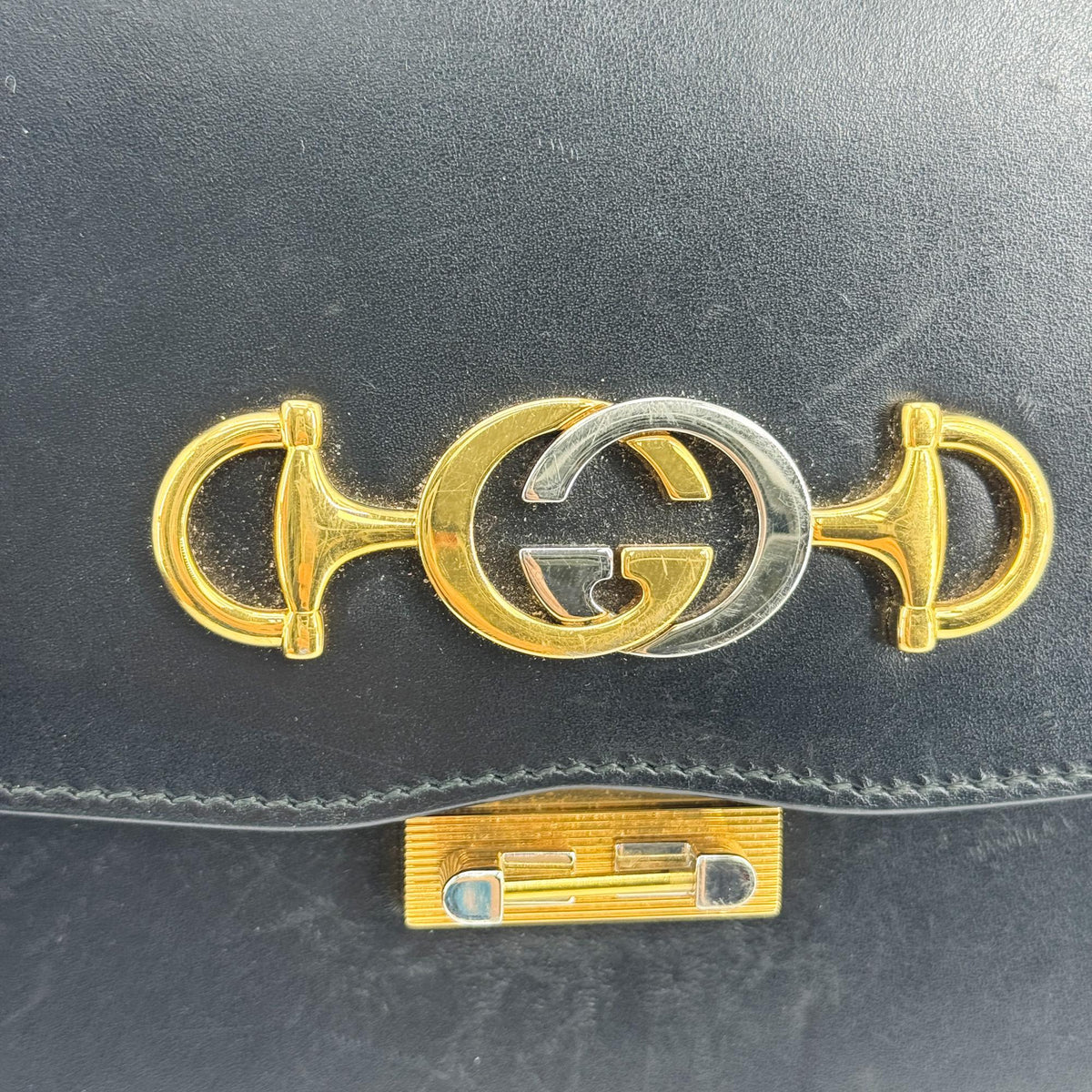 Gucci Vintage Horsebit Interlocking G Leather Crossbody Bag Black