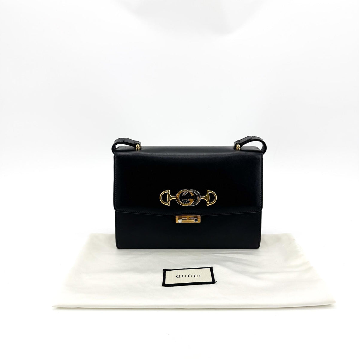 Gucci Vintage Horsebit Interlocking G Leather Crossbody Bag Black