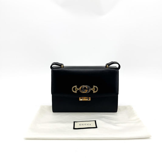 Gucci Vintage Horsebit Interlocking G Leather Crossbody Bag Black