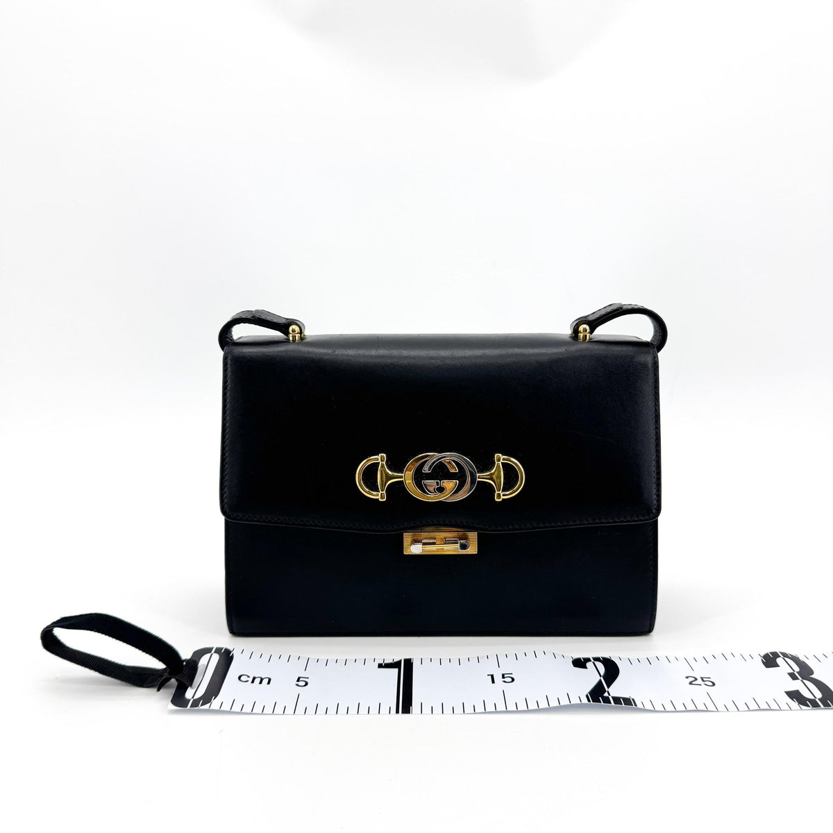 Gucci Vintage Horsebit Interlocking G Leather Crossbody Bag Black