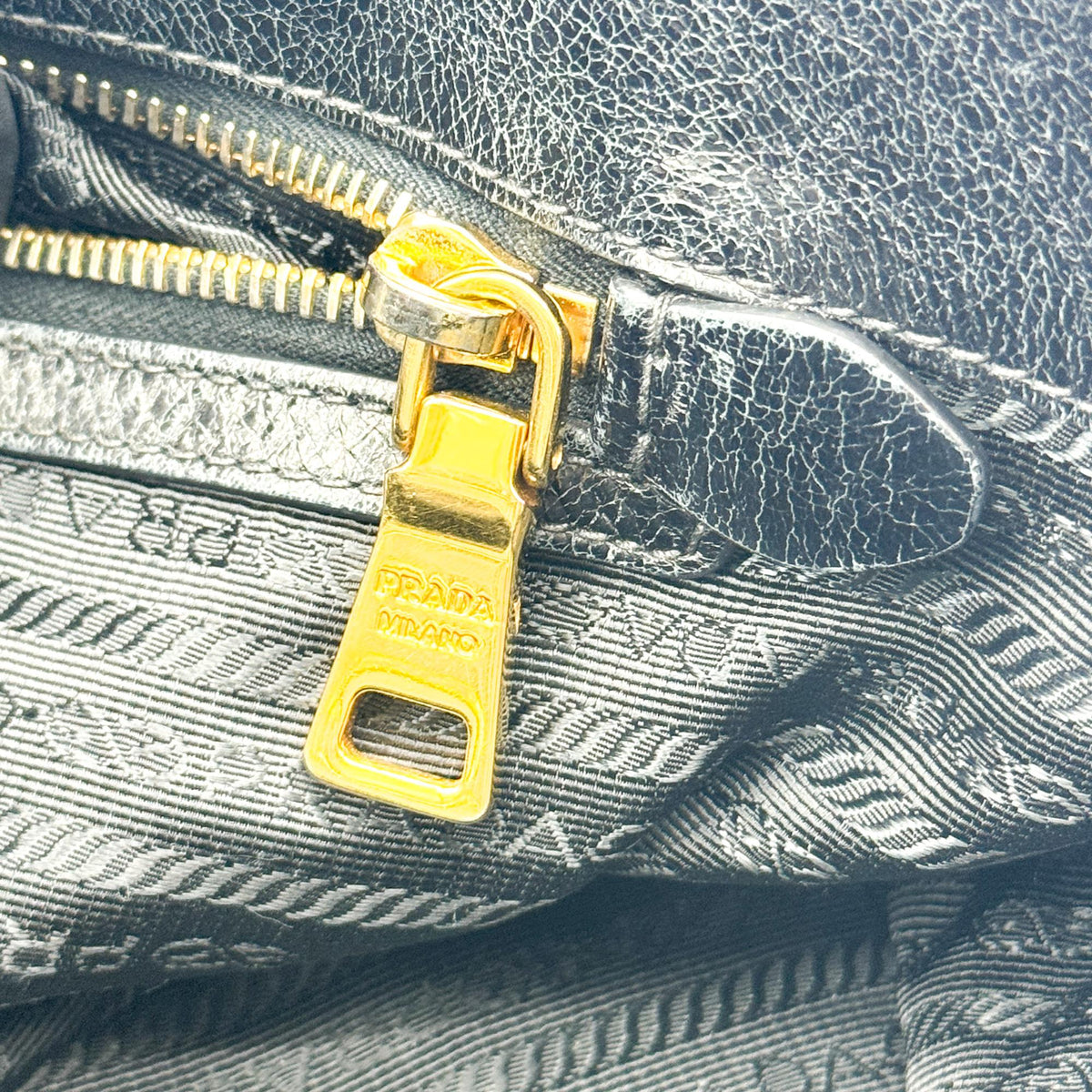 Prada Vitello Shine Tote Bag Black Gold Hardware