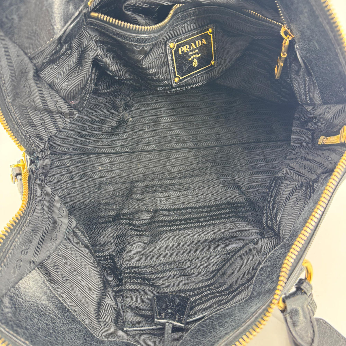 Prada Vitello Shine Tote Bag Black Gold Hardware