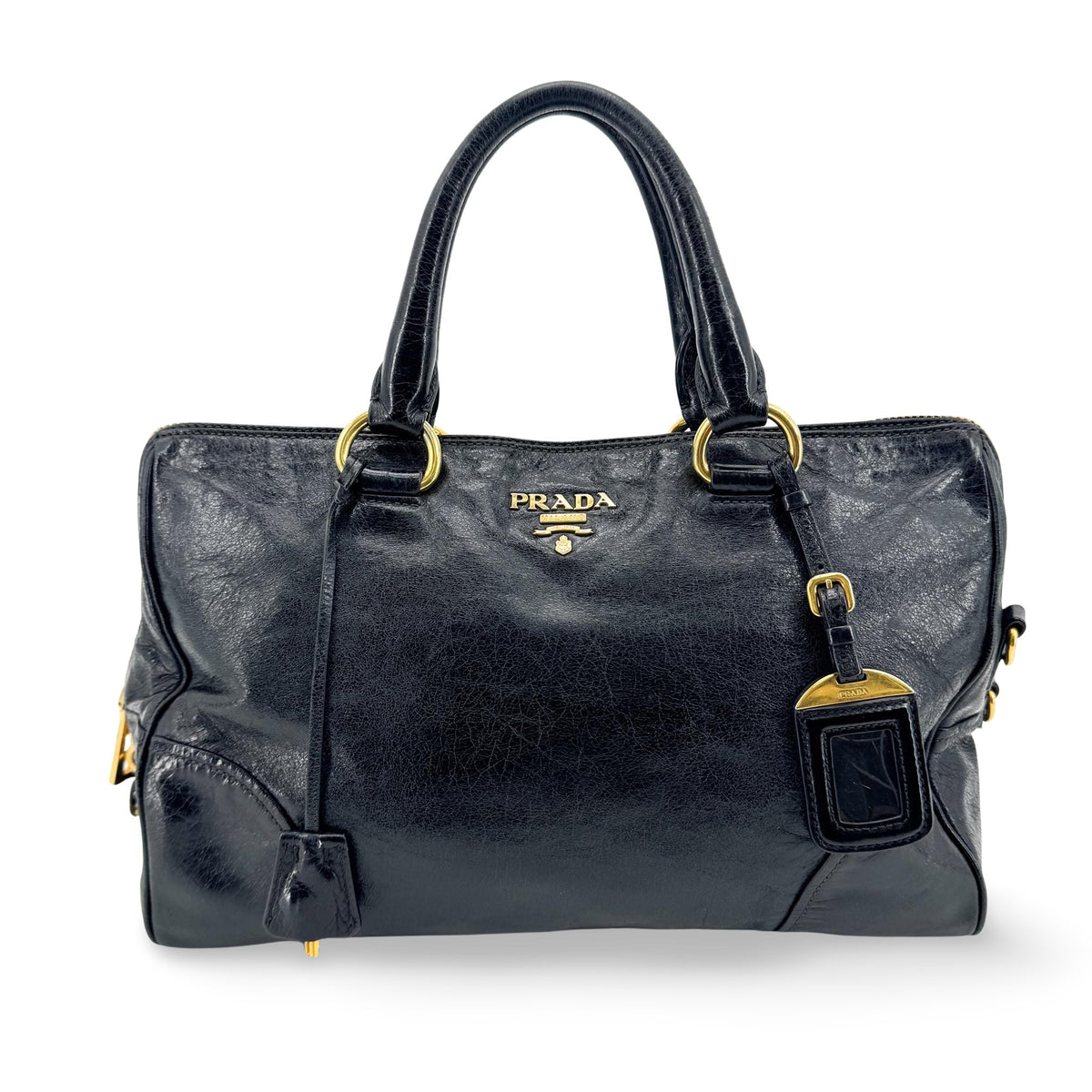 Prada Vitello Shine Tote Bag Black Gold Hardware