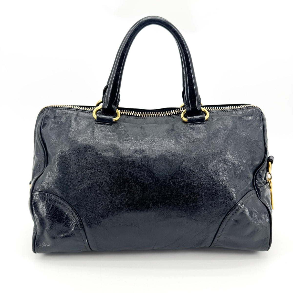 Prada Vitello Shine Tote Bag Black Gold Hardware