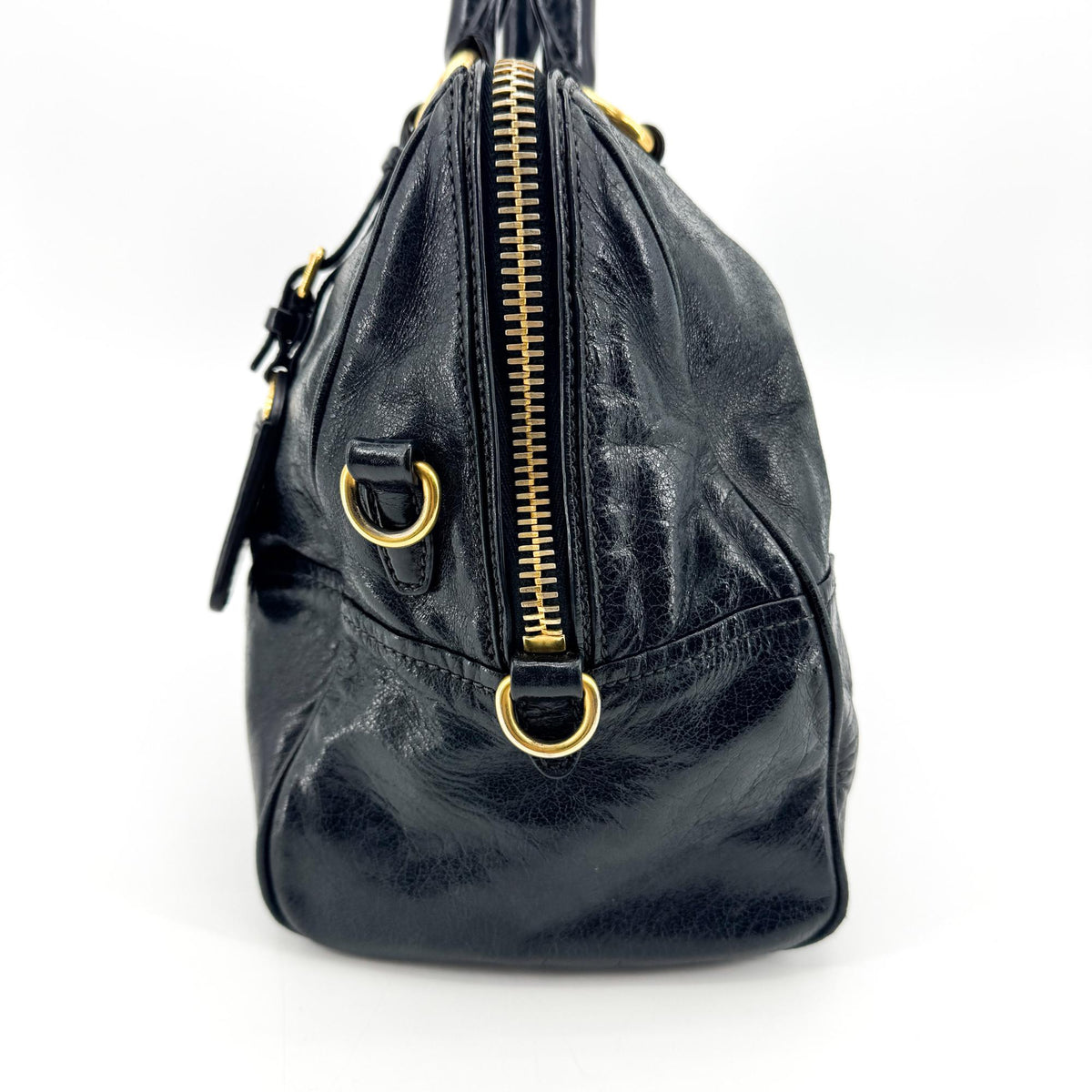 Prada Vitello Shine Tote Bag Black Gold Hardware