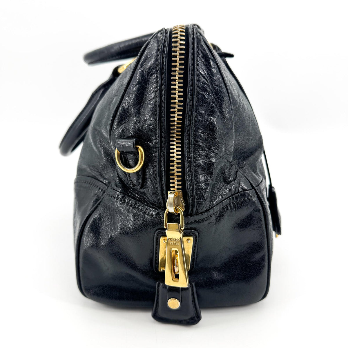 Prada Vitello Shine Tote Bag Black Gold Hardware