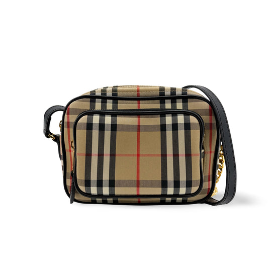 Burberry Vintage Check Leather Camera Bag Archive Beige