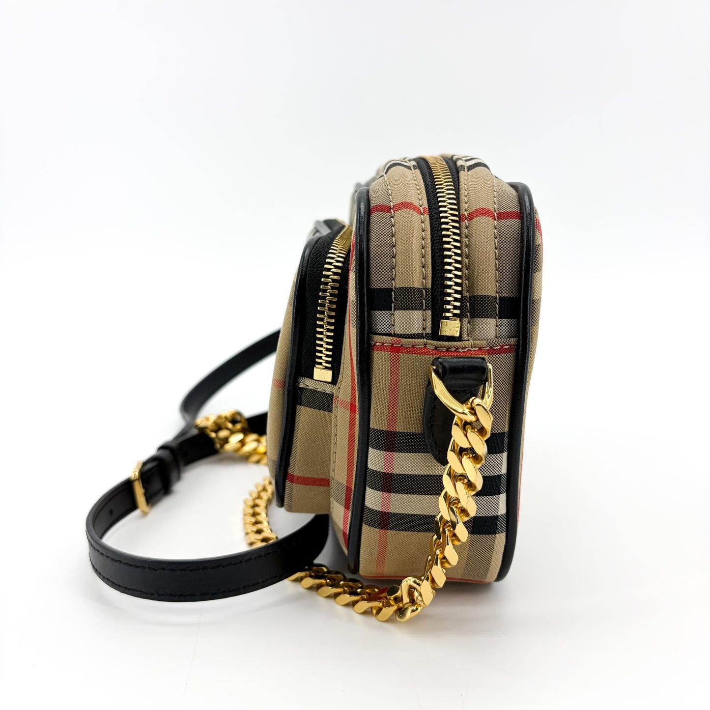 Burberry Vintage Check Leather Camera Bag Archive Beige