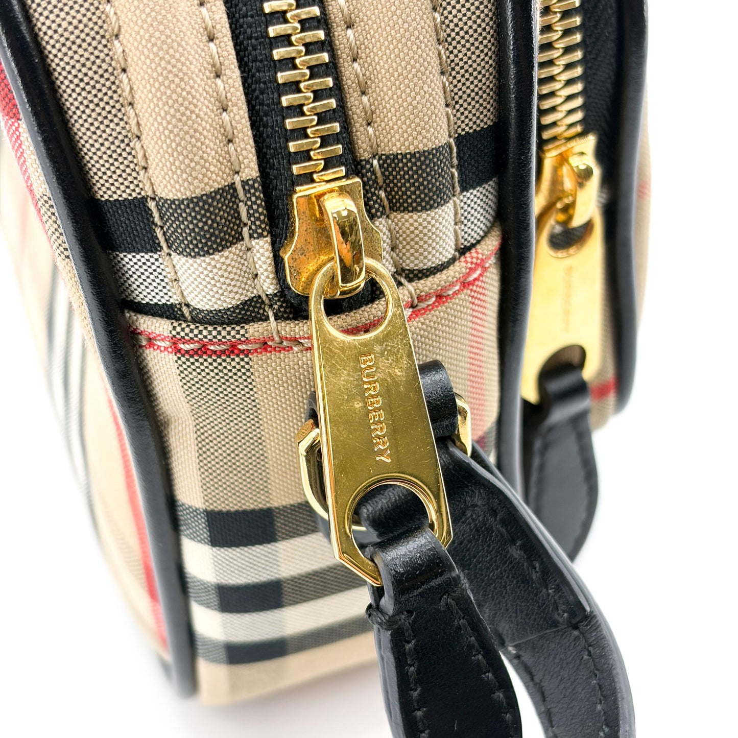 Burberry Vintage Check Leather Camera Bag Archive Beige