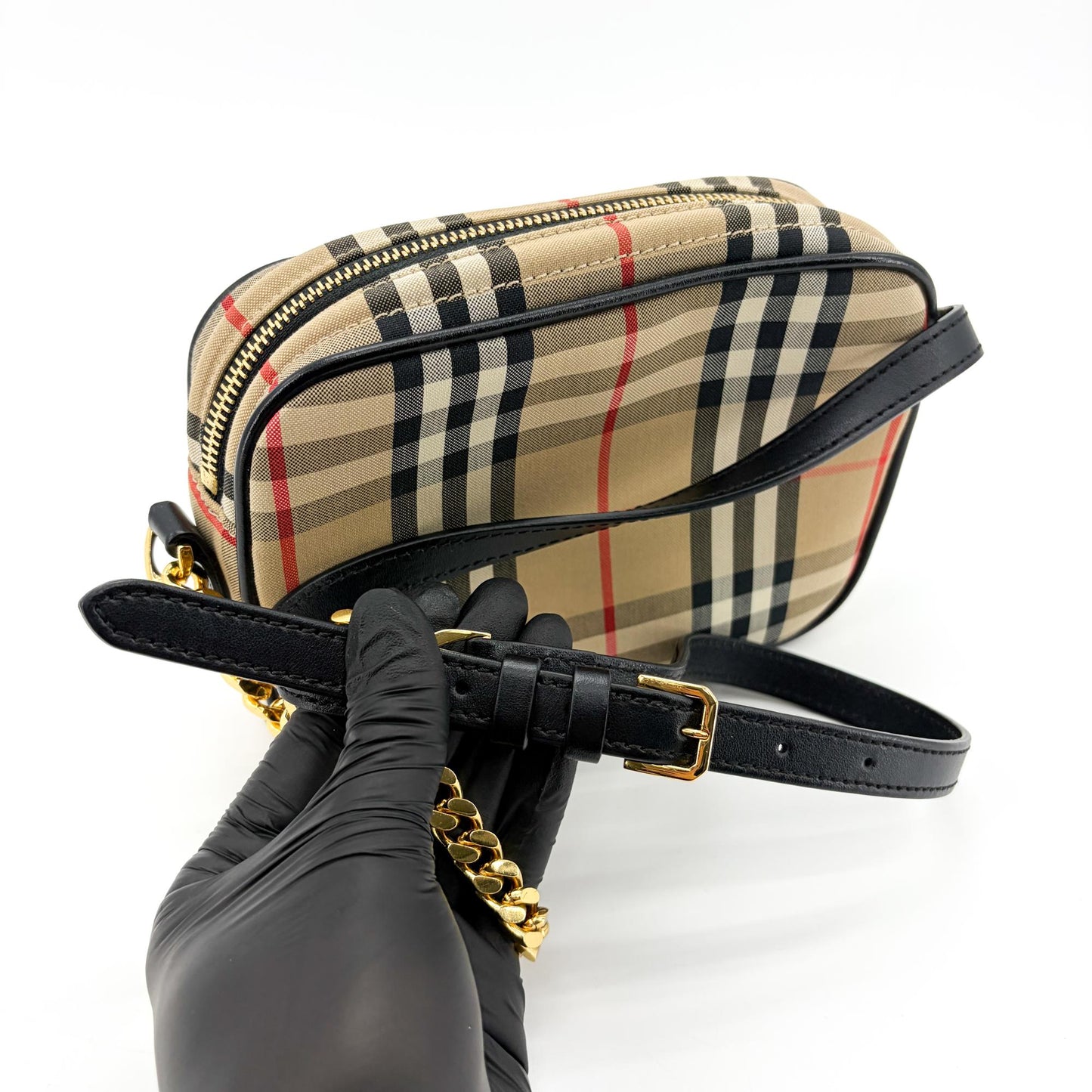 Burberry Vintage Check Leather Camera Bag Archive Beige