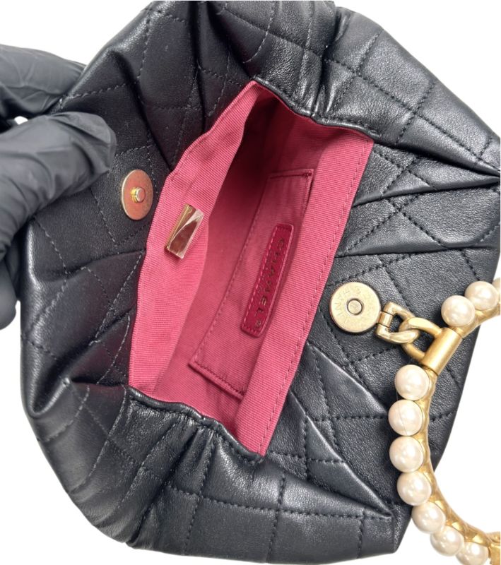 Chanel Black Leather Pearl-Handle Pouch