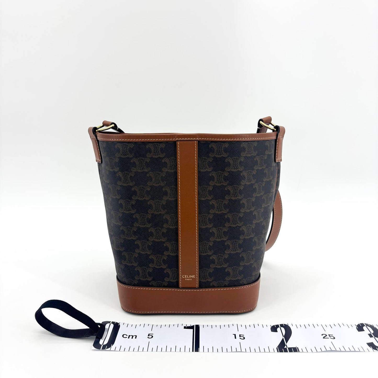 Celine Triomphe Canvas Small Bucket Bag Tan