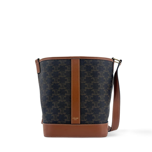 Celine Triomphe Canvas Small Bucket Bag Tan