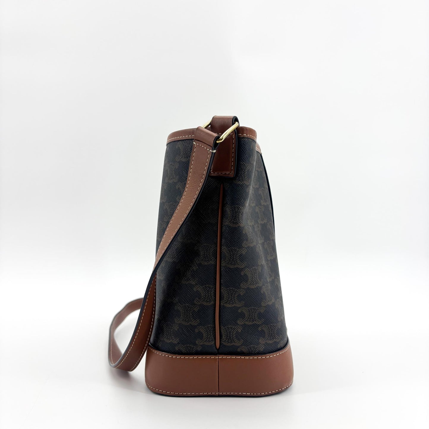 Celine Triomphe Canvas Small Bucket Bag Tan