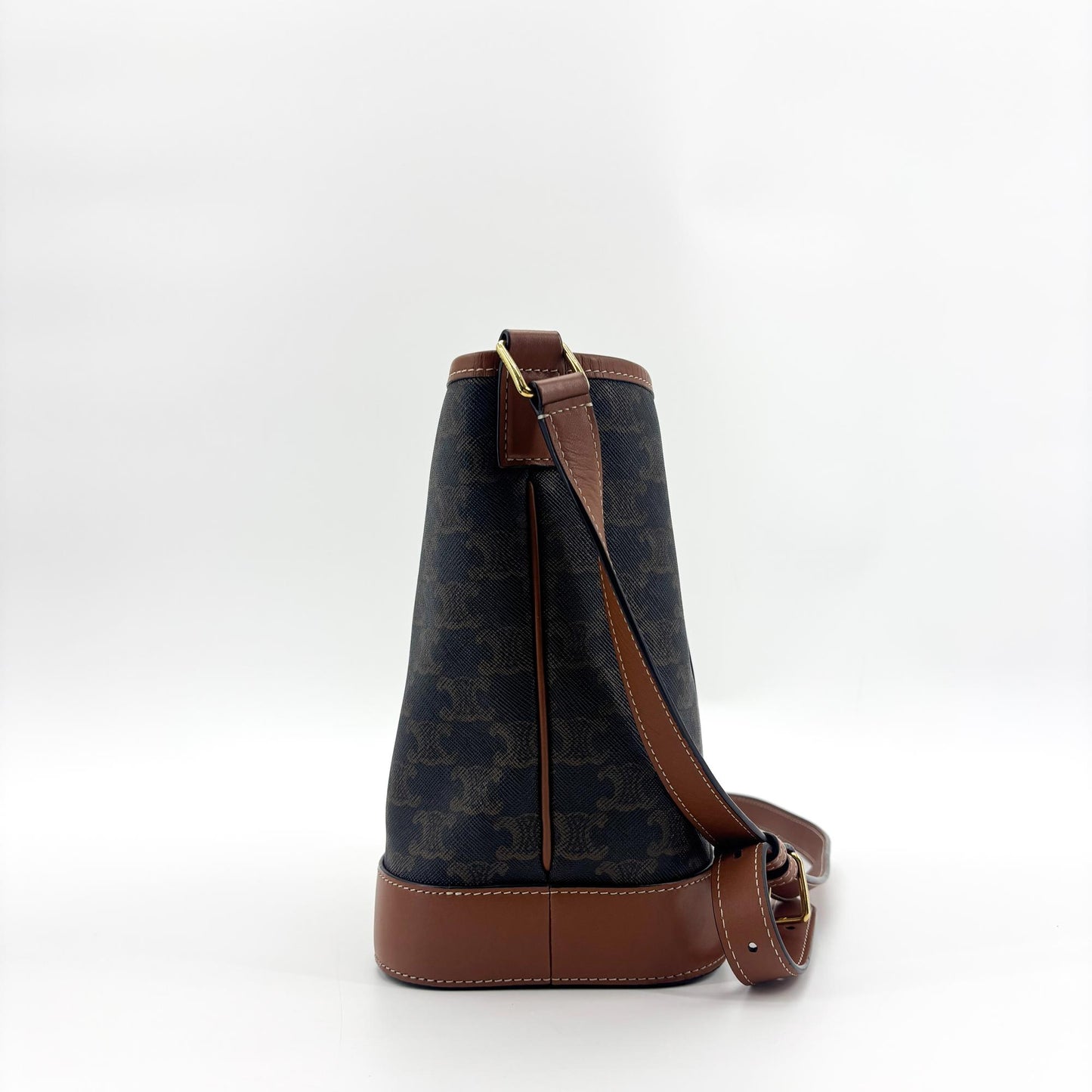 Celine Triomphe Canvas Small Bucket Bag Tan