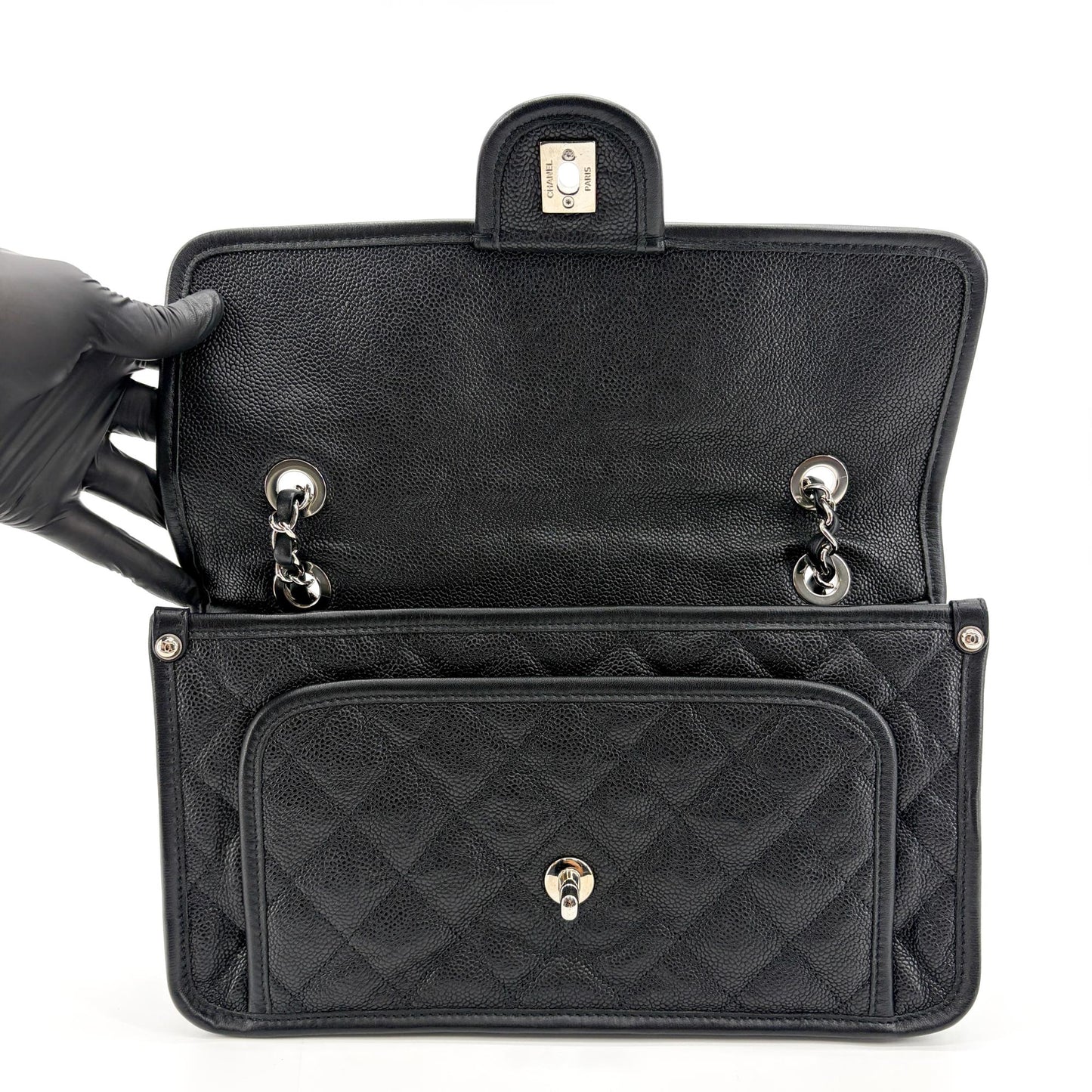 Chanel CC Day Caviar Flap Bag Black Silver Hardware