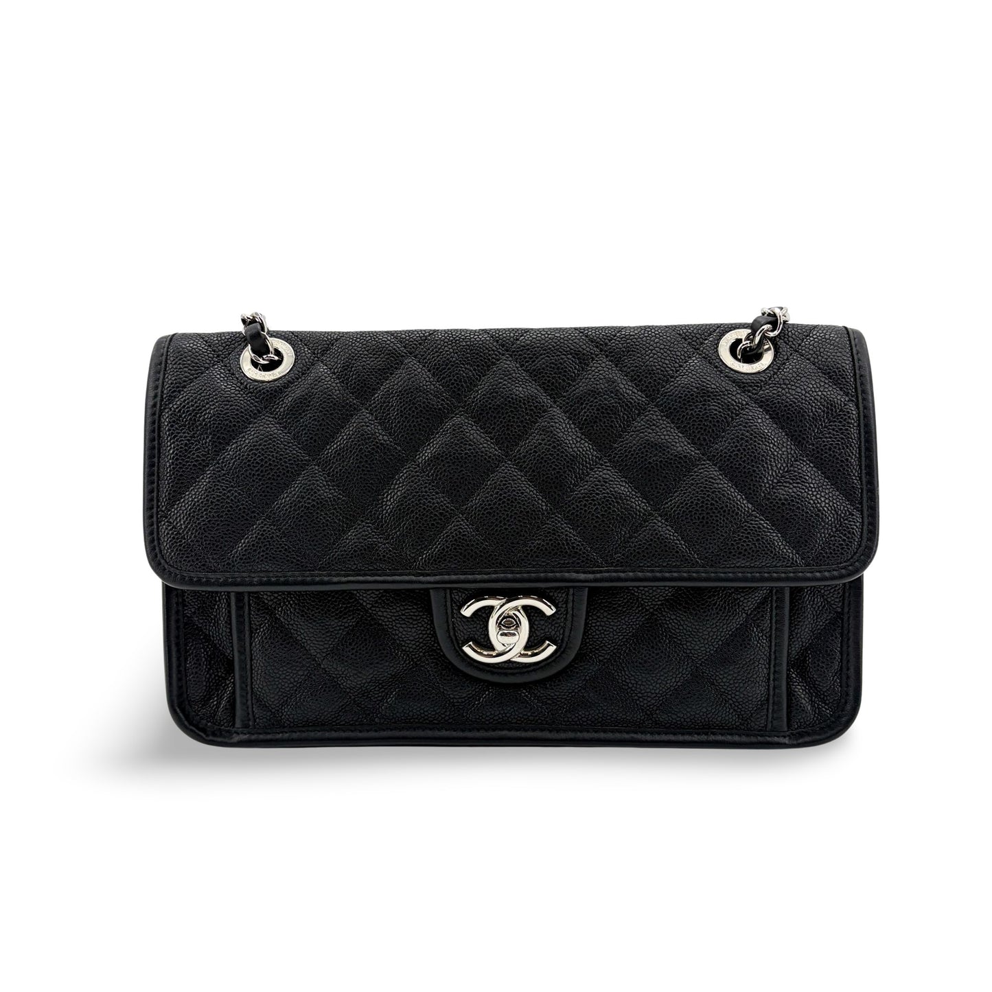 Chanel CC Day Caviar Flap Bag Black Silver Hardware