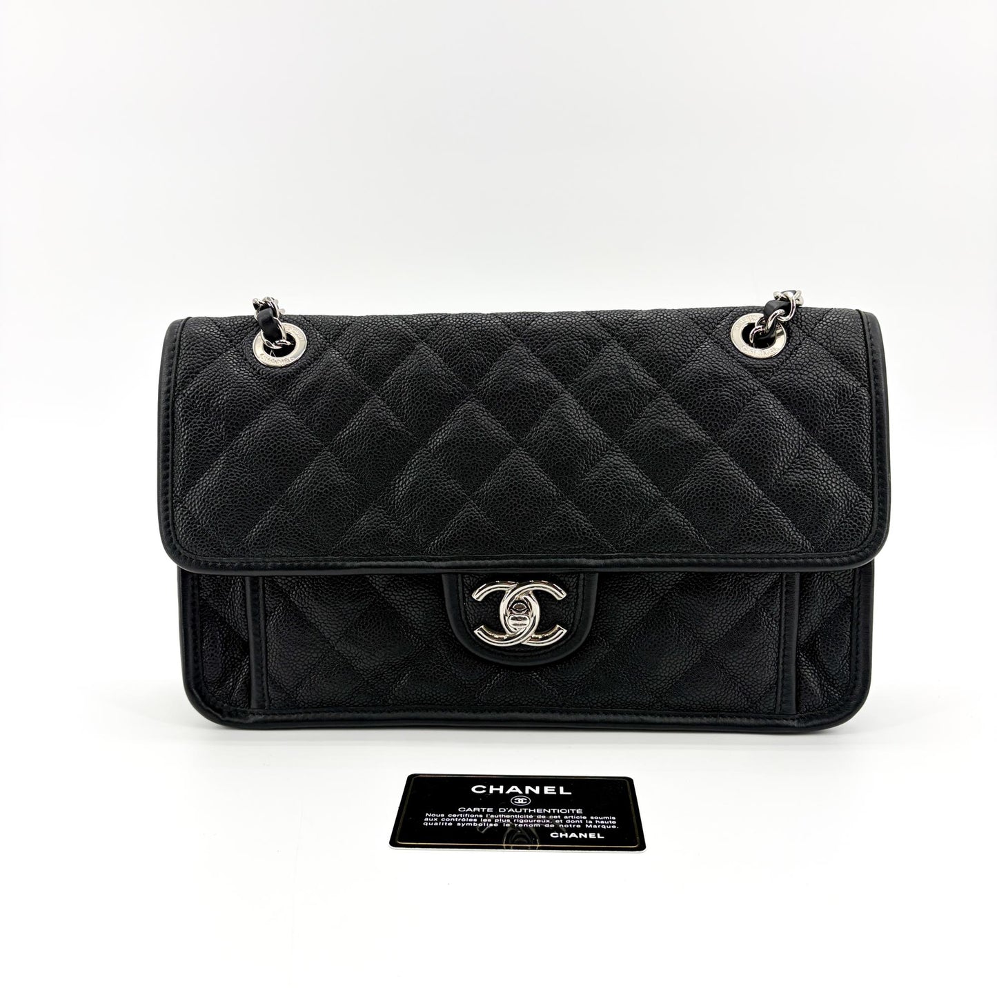Chanel CC Day Caviar Flap Bag Black Silver Hardware