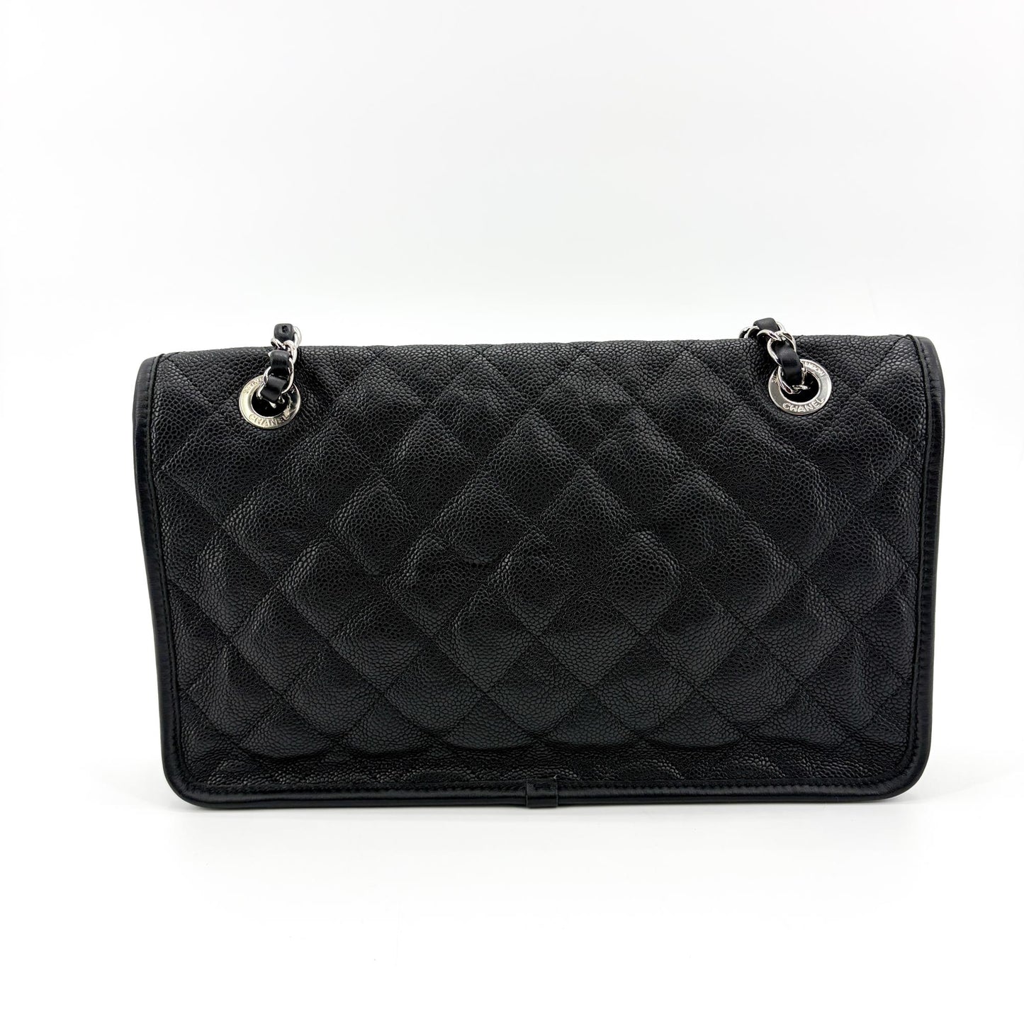 Chanel CC Day Caviar Flap Bag Black Silver Hardware