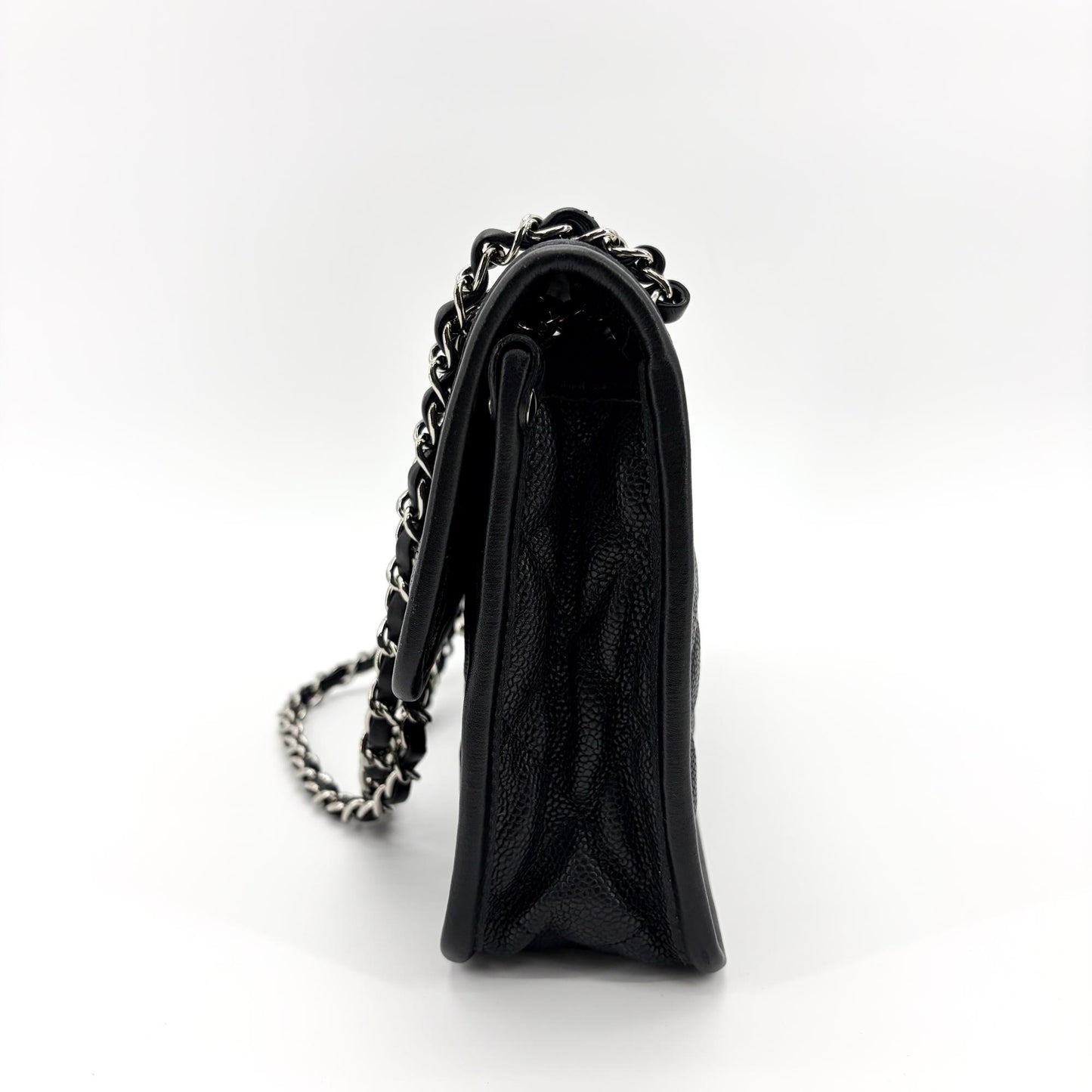 Chanel CC Day Caviar Flap Bag Black Silver Hardware