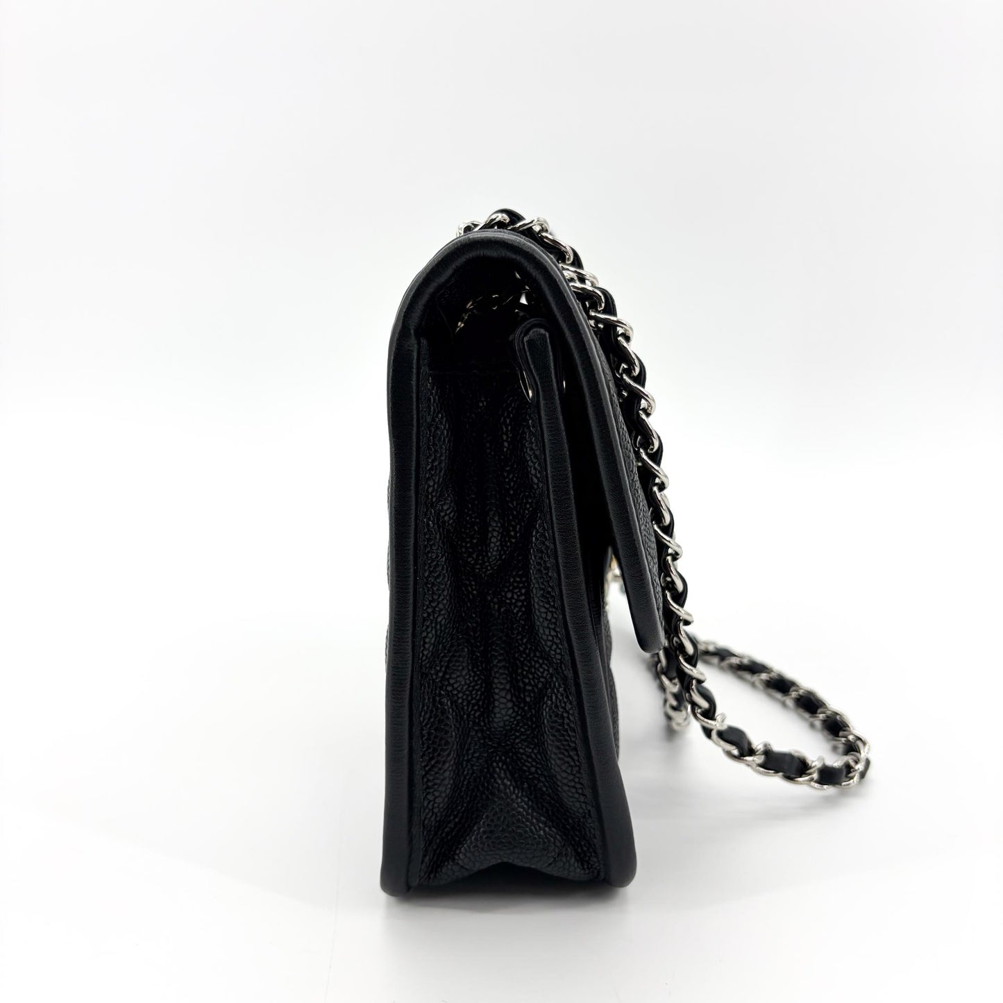 Chanel CC Day Caviar Flap Bag Black Silver Hardware