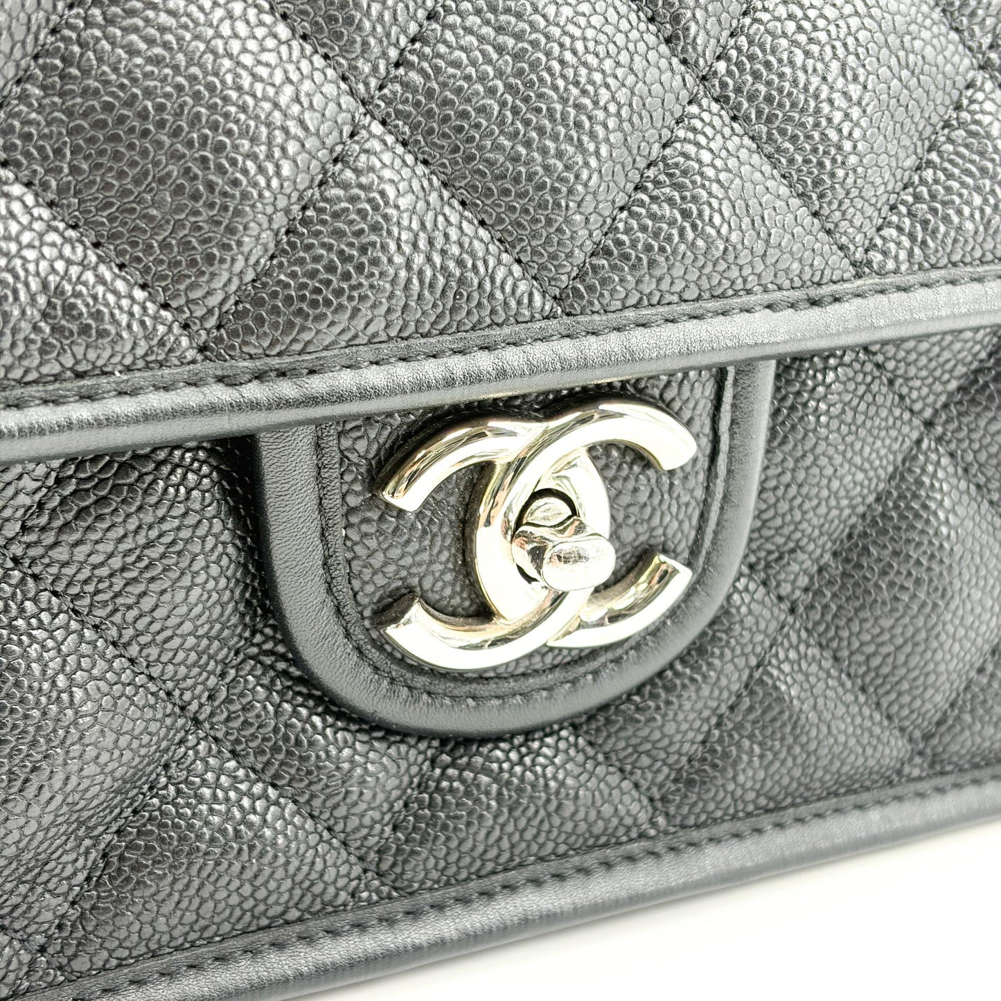 Chanel CC Day Caviar Flap Bag Black Silver Hardware