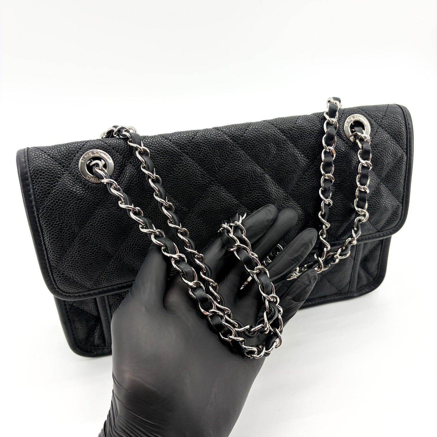 Chanel CC Day Caviar Flap Bag Black Silver Hardware