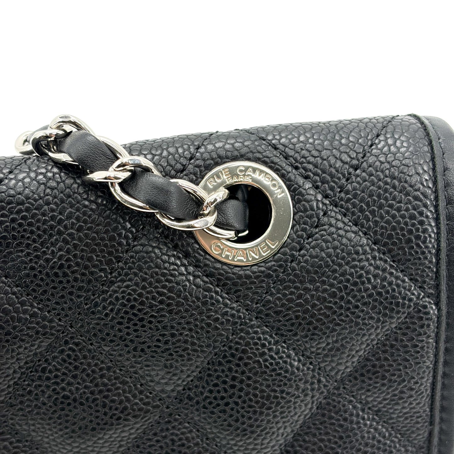 Chanel CC Day Caviar Flap Bag Black Silver Hardware