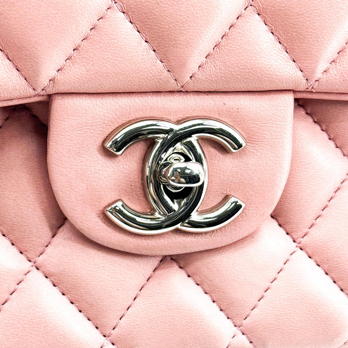Chanel Classic East West Flap Bag Lambskin Silver Hardware Pink
