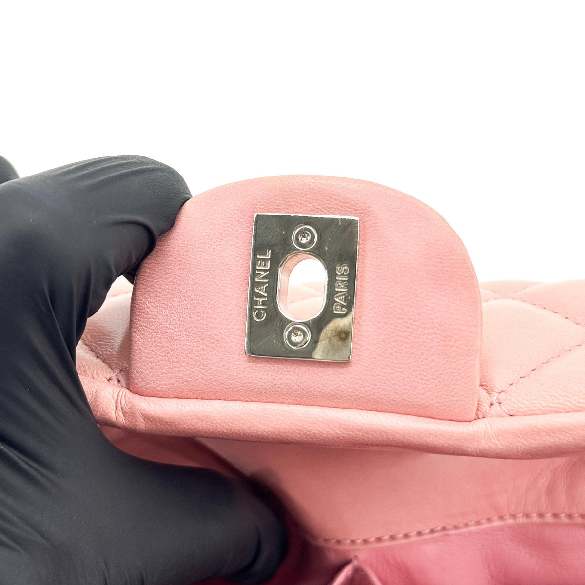Chanel Classic East West Flap Bag Lambskin Silver Hardware Pink