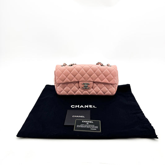 Chanel Classic East West Flap Bag Lambskin Silver Hardware Pink