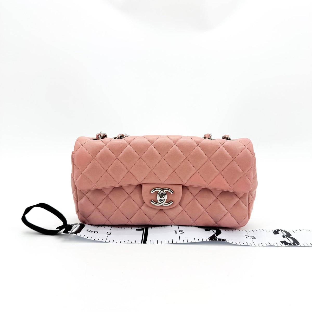 Chanel Classic East West Flap Bag Lambskin Silver Hardware Pink