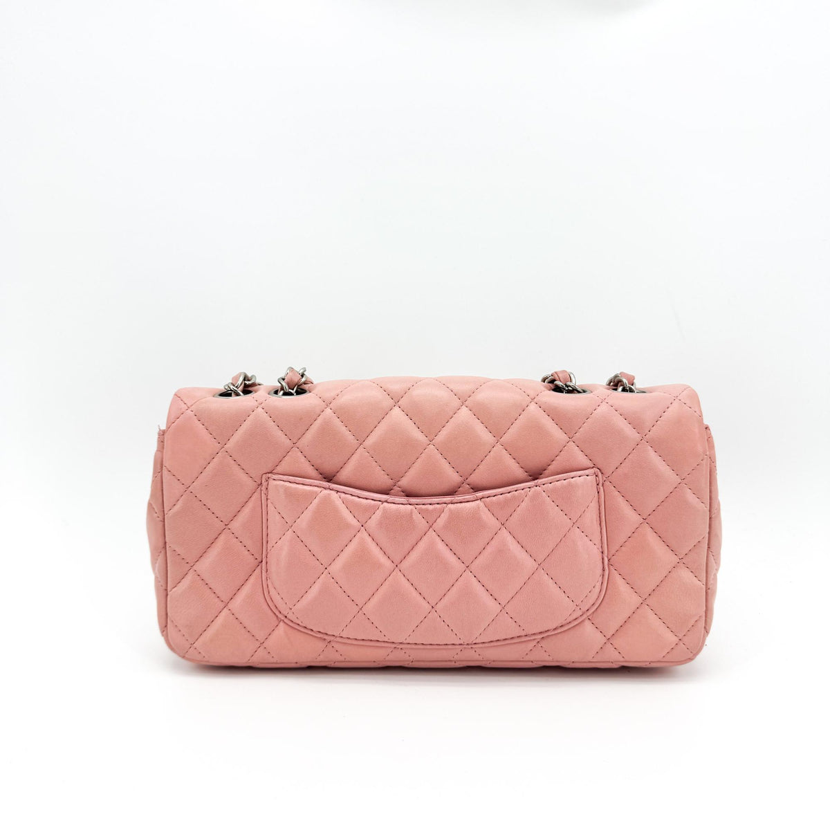 Chanel Classic East West Flap Bag Lambskin Silver Hardware Pink
