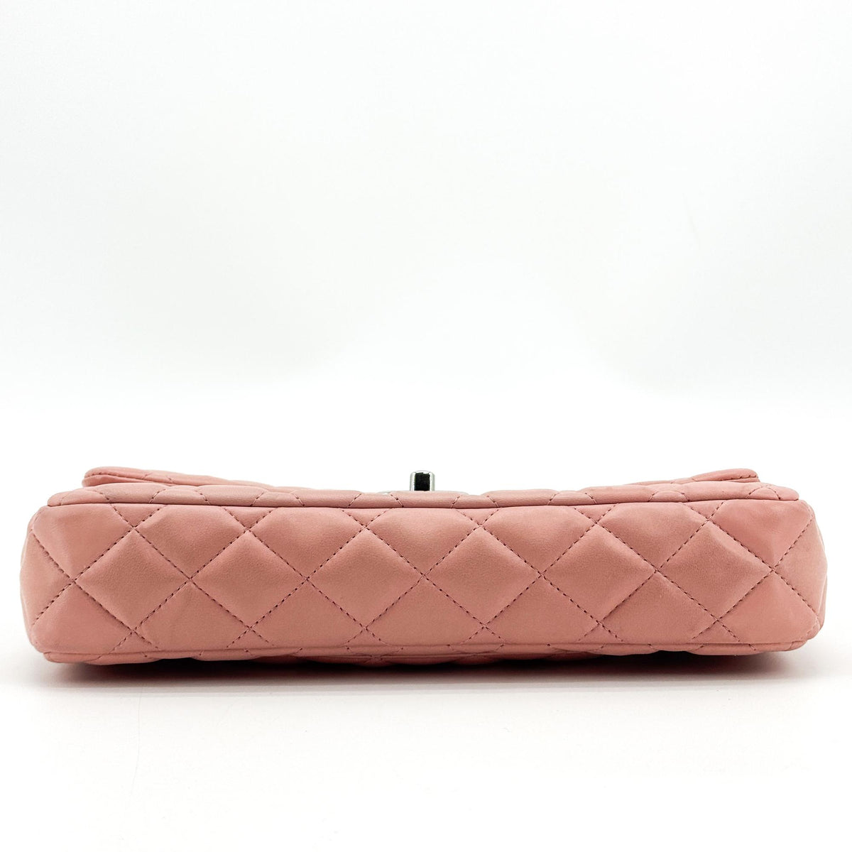 Chanel Classic East West Flap Bag Lambskin Silver Hardware Pink